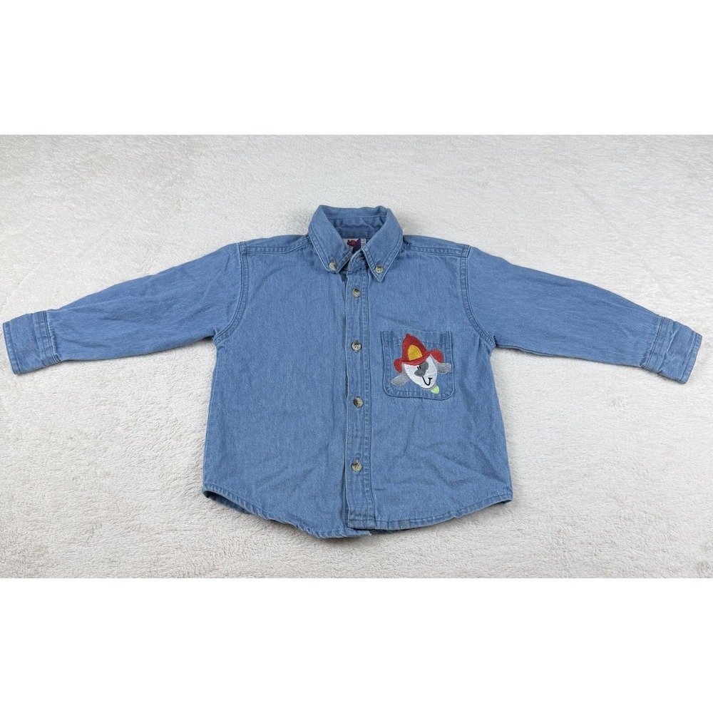 Vintage‎ Graphic Sports Fire Dog/truck Embroidered Denim Long Sleeve Shirt 18M